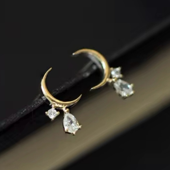 “Tears from the Moon” Crescent Sliver Dripping Crystals Swarovski Tiny 14K Studs - Picture 12 of 16